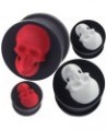 (1 Pair) 6g (4mm) to 1 inch (26mm) 3d skull silicone double flare flared ear plug 1 - 26mm , RED $10.66 Body Jewelry