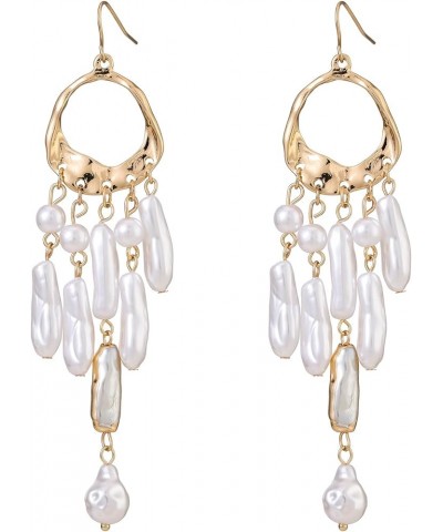 Gold Baroque Pearl Drop Earring，Tassel pearl Chandelier Earrings，Statement Dangle Earrings for Women C $10.25 Earrings